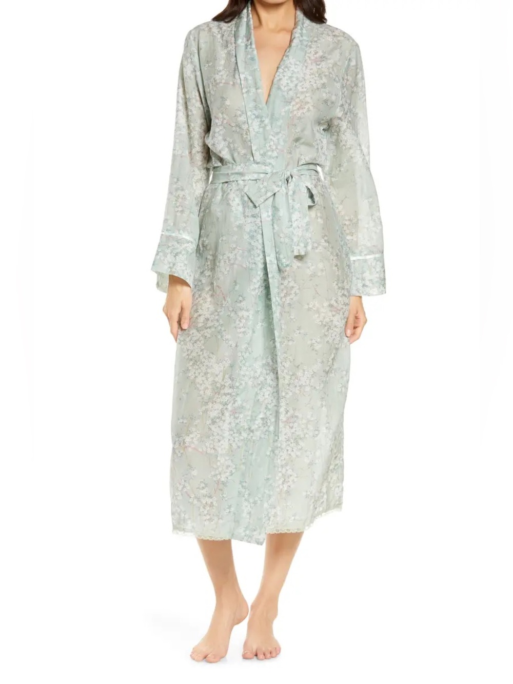 Papinelle Cherry Blossom Silk Cotton Robe Lace Trim NWT Women’s S Loungewear